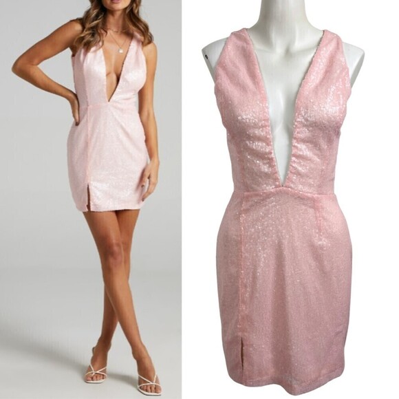Showpo Womens Size 6 Martini Pink Sequin Mini Sleeveless Bodycon NEW Dress Party - Picture 15 of 16
